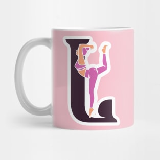 Sports yoga women in letter L Sticker design vector illustration. Alphabet letter icon concept. Sports young women doing yoga exercises with letter L sticker design logo icons. Mug